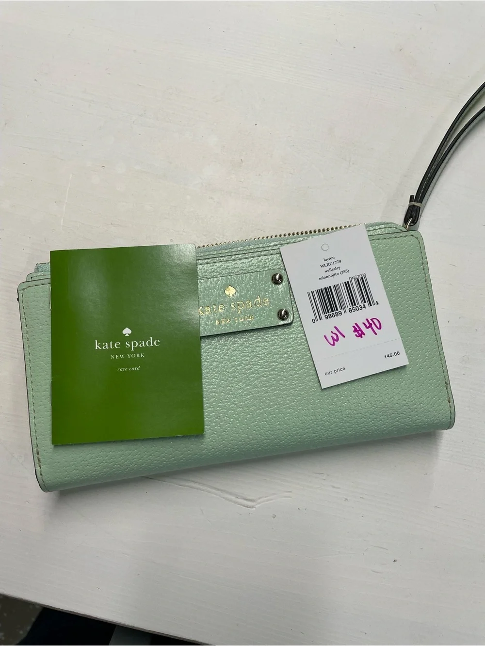 kate spade Mint Green Pebbled Leather Wristlet